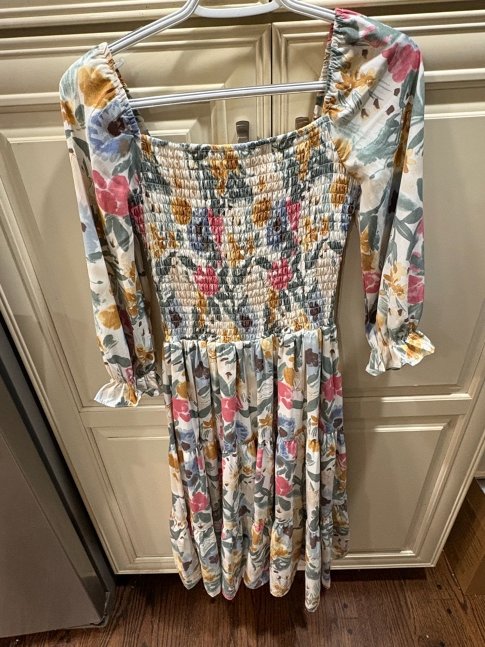 BALTIC BORN Floral Tiered Square-Neck Dress in Cream Pink Boho Small - Picture 9 of 13